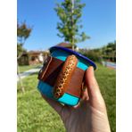 İsme Özel Deri Kaplı Emaye Kamp Bardağı/Mug/Kupa (TURKUAZ)