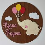 Isme Özel Fil ve Balon Temalı Çocuk Odası Kapı Süsü