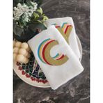 Isme Özel Harf Işlemeli Kadife El Havlusu – Modern Renkli Tasarım - 30 x 50 cm - Gold