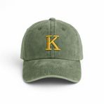 İsme Özel Harf Nakışlı Haki Vintage Stil Eskitme Kumaş Ayarlanabilir Unisex Beyzbol Şapkası