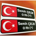Isme Özel Kan Grubu Isim Bayraklı Isimlik Sticker 2 Adet Etiket