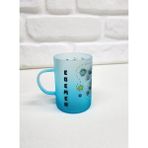 Isme Özel Kişiye Özel Uzay Tasarımlı Buzlu Cam Çay Bardağı Çay Fincanı - Mavi - 200 ml