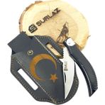 Isme Özel Outdoor Bıçak Kamp Çakısı Dövme Çelik Ay Yıldız Deri Kılıf