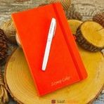 Isme Özel Termo Deri Turuncu Defter Roller Kalem Set