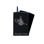İsme Özel Tuğra Desenli Izgaralı Metal Siyah Çakmak