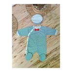 İsmiyle Al BBY-Babyxml-1A1195-DENZCK25242YG 0-3 3-6 Ay Papyonlu Çizgi Desen Çıtçıt Kapama Kasketli Erkek Bebek Tulumu Lacivert