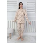 Isob Bej Kelebek Desenli %100 Pamuk Kız Çocuk Kısa Kollu Pijama Takımı 8-13 Yaş 41406-B - 10 - 11 Yaş