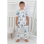 Isob Ekru Helikopter Desenli %100 Pamuk Erkek Çocuk Kısa Kollu Pijama Takımı 3-8 Yaş 41218-E - 4 - 5 Yaş