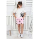 Isob Ekru Pembe Papatya Desenli %100 Pamuk Kız Çocuk Kısa Kollu 2ip Şortlu Takım 3-8 Yaş 33106-P - Karışık - 7 - 8 Yaş