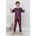 Isob Lacivert Örümcek Adam Desenli %100 Pamuk Kısa Kollu Erkek Çocuk Pijama Takımı 3-8 Yaş 41323-L - 7 - 8 Yaş