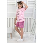 Isob Pembe Kalp Desenli %100 Pamuk Kız Çocuk Kısa Kollu 2ip Şortlu Takım 3-8 Yaş 33105-P - Karışık - 7 - 8 Yaş