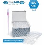 Isolab 1 ML Pastör Pipet - Şeffaf Plastik Damlalık 500 Adet Kutu - Tekil Ürün Almanya Menşeli