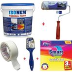 Isonem Thermal Paint Isı Yalıtım Boyası + Izmir Fırça Epoksi Rulo 20 cm + Izmir Fırça Luna 2.5 cm Kestirme Fırça + 3 cm Maskeleme Bandı +Parex Smart 3 Lü Eko Paket Temizlik Bezi Set - 18 kg