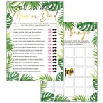 ISOVF 30 Woodland Baby Shower Oyunları (5"x7") - 2 Oyun Çift Taraflı - Bebek Bingo ve Tahmin Et Kim Anne veya Baba Oyunu - Orman Safari Hayvanları Bebek Cinsiyeti Parti Şekerlerini ve Malzemelerini