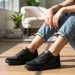 Ispartalılar 1011 Hazır Taban Unisex Spor Ayakkabı Bağcıklı Rahat Sneaker - Siyah