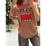 İsra Ayyıldız Moonstar Collection Domo Kunn Gözlüklü Oversize Kısa Kollu Y2K Kahverengi Bluz - XS