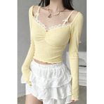 İsra Ayyıldız Moonstar Collection Pinterest Madonna Yaka Dantelli Rose Askı Detaylı Coquette Lolita Tam Boy Bluz - Sarı - XL
