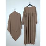 İsra Butik Abaya Açık Taba Medine Ipeği Üç Parça Takım - Standart