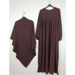 İsra Butik Abaya Kahverengi Medine Ipeği Üç Parça Takım - Standart - 0-Kahverengi