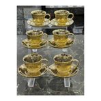 isra kristal Lüks Gold 6'lı Kahve ve Çay Fincan Seti - Modern Fincan Takımı - Bulaşık Makinasında Çıkmaz