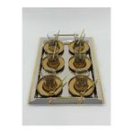 isra kristal Lüks Gold Tepsili Çay Seti - Modern Çay Takımı - Tepsi ve 6 Adet Bardak - Tabak - Kaşık - 170 ml