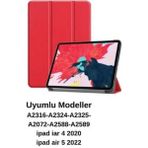 Israh Apple iPad Air 5. Nesil 2022 ve 4.nesil 2020 10.9 Inç Için Uyumlu Kılıf Smart Uyku Modlu Kapak - Kırmızı