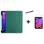 Israh Samsung Galaxy Tab A8 10.5 Inç SM-X200 Için Uyumlu Kalem Bölmeli Kılıf + Ekran Koruyucu Cam + Kalem - Koyu Yeşil