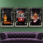 İstanbul-3 Temalı Aynalı Çerçeveli 3 lü Kanvas Tablo Seti 150x70 cm SETS0066