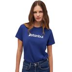 İstanbul Baskılı Mavi Tişört Slim Fit/Dar Kesim 1612111-70722 Lacivert-70722 M