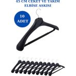 İstanbul Manken 10 Adet Plastik Yüksek Kalite Ceket Askısı, Elbise Askısı, Takım Elbise Askısı - Siyah