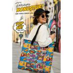 İstanbul Pop Art Desenli Fermuarlı Kadın Omuz Çantası – Çift Taraflı Baskılı Oxford Kumaş Tote Bag