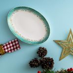 İstanbul Porselen Starlight Fine Bone New Year Yılbaşı Yeşil 26 cm Kayık Tabak