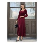 ISTANBUL STYLES klasik kare yaka midiboy kadife elbise - bordo