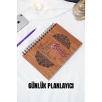 Istanbul Tasarım Ahşap Kapak Planlayıcı - Süresiz Günlük Planlama Defteri (Ceviz) A5 Tarihsiz Ajanda