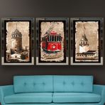 İstanbul Temalı Aynalı Çerçeveli 3 lü Kanvas Tablo Seti 150x70 cm SETS0058