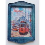 Istanbul Temalı Metal Tepsi, Küçük Boy, 25X16, Şık ve Zarif Tasarım - Seçenek 1 - Ahşap - Ceviz