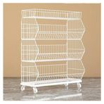 İstiflenebilir Metal Tel Sepet Arabası - Süpermarket, Eczane, Ev ve Mutfak için Çok Katmanlı Sebze ve Meyve Teşhir Rafı - 90x45x110cm, Beyaz Renk