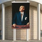 Istikbal Göklerdedir Atatürk Portresi Poster Bayrak Premium Raşel Kumaş ATA32 2X3M