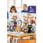 İstisna 1 Adet Kedi Temalı A4 İlkokul Karne Kılıfı Kabı Karne Süsleme 24x34