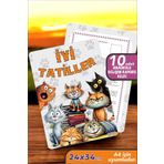 İstisna 10 Adet Kedi Temalı A4 Anaokulu Karne Kılıfı Kabı Karne Süsleme 24x34