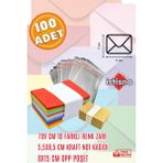 İstisna 100 Adet 7x9 cm Renkli Zarf Kraft Not Kağıdı ve Opp Poşet Hediyeli Sevimli Mini Kart Zarfları - Çok Renkli