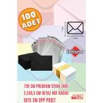 İstisna 100 Adet 7x9 cm Siyah Zarf Beyaz Not Kağıdı ve Opp Poşet Hediyeli Sevimli Mini Kart Zarfları - Siyah - Beyaz