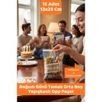 İstisna 15 Adet Happy Birthday Doğum Günü Temalı 13x25 Cm Kendinden Yapışkanlı Opp Poşet
