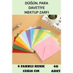 İstisna 40 Adet 13X18 CM Karışık 4 Farklı Renk Hediye Doğum Günü Dilekleri Düğün Para Davetiye Mektup Zarfı - Renkli - Standart