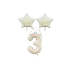 İSTOÇ PARTİ Bej Rakam ve Happy Bırthday Yazılı Yıldız Folyo Balon Seti Yaş 3