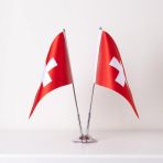 İsviçre 2Li Masa Bayrağı Saten Kumaş Dijital Baskı 15X22,5 Cm