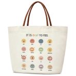 It Is Okay To Feel Tote Çanta Kanvas Bez Çanta, Genç Thearapist için Ruh Sağlığı Hediyeleri, Duygu İfadeleri Kulplu Yeniden Kullanılabilir Bakkal Alışveriş Çantaları Katlanabilir Omuz Çantası Plaj