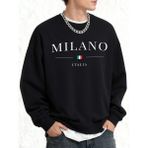 Italya Milano Şehir Baskılı Erkek Sıcak Kazak Günlük Büyük Beden Moda Uzun Kollu Temel Sokak - Siyah - 2XL