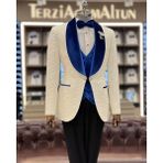 İtalyan kesim ceket yelek pantolon damatlık set Beyaz T12075 - 48