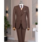 Italyan Stil 8 Drop Ceket Yelek Pantolon Takım Elbise Kahverengi T14593 - 50